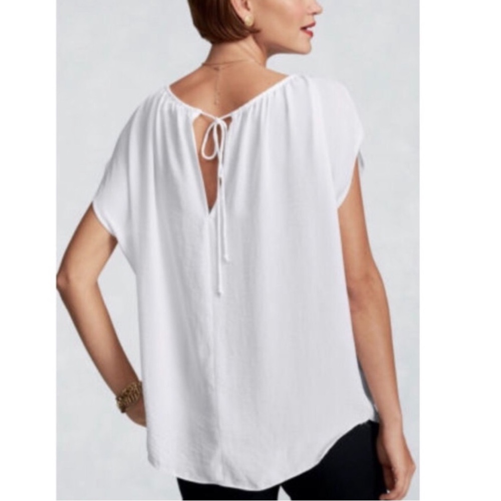 CAbi Elegant White Tie-Back Blouse